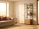 CARLA HOME 5 Tier Bookshelf with Cabinet - Brown - Storage Cabinet - Rustic - Steel V178-36415