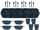 Dark Blue Durable Eco-Friendly Wheat Straw Dinnerware Set - 24 Pieces with Plates, Bowls, Cups & V888-ELOSUNG28147
