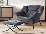 Artiss Armchair Accent Chair Ottoman Lounge Footrest Velvet Grey UPHO-I-ARM01-FS-GY