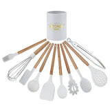 11Pcs White Silicone Kitchenware Kit NonStick Kitchen Utensils with Storage Box V1294-YM0901-3118200128411