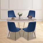 Grey Rectangular Dining Table with 4x Blue Velvet Chairs V264-DNT-409C-LGR-DNC-414V-BLU-4