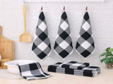 Homaxy 100% Cotton Waffle Weave Check Plaid Kitchen Towels, 13 x 28 Inches, 4-Pack, White & Black V1258-DP02-F-161