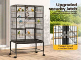 i.Pet 176cm 3-Tier Large Bird Cage Aviary with Ladder Parrot Budgie Wheels Black PET-BIRDCAGE-H176-BK