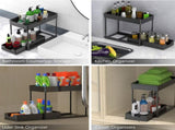 CARLA HOME 2 Pack Under Sink Organizer with Pull-Out Basket and Hooks for Bathroom & Kitchen LSB-36318