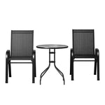 Gardeon 3PC Outdoor Bistro Set Table and Chairs Stackable Patio Furniture Black FF-STA-AL80-BK