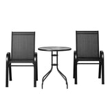 Gardeon 3PC Outdoor Bistro Set Table and Chairs Stackable Patio Furniture Black FF-STA-AL80-BK