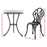 Gardeon 3PC Outdoor Setting Bistro Set Chairs Table Cast Aluminum Patio Furniture Tulip Black GB-CALU-3PC-XG1018-BK