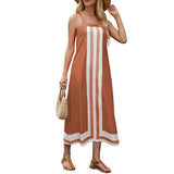 Women Bohemian Floral Dress Summer Casual Color Block Overall Dress Coverups Light Blue S V1369-AZ3-W-11498