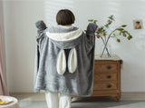 Hooded Blanket Wearable Polyester Plush Rabbit Ear Hooded Blanket Throw Soft Warm Blanket for Home V1294-YM0512-3117220259412