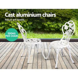 Gardeon 3PC Outdoor Setting Bistro Set Chairs Table Cast Aluminum Patio Furniture Rose White GB-CALU-3PC-XG1015-WH