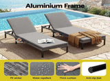Gardeon 2PC Sun Lounger PE Rattan Recliners with Cup Holder Cushion Rain Cover FF-LOUNGE-TB-2X-GR