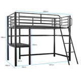 Gaming Loft Bed with Desk, Steel Metal Frame, Space Saving Design, for Single Mattress, Matte Dark V219-BEDSBBKSL5GA