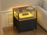 Black and Brown Nightstand with LED Light, Charging Station, and Storage - 60x40cm LSB-59300