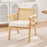 Rattan Chair, Mid Century Modern Dining Chair with Armrest, Upholstered Chair with Rattan Back, V952-TBYYMS4KTYBYP9GE1V0