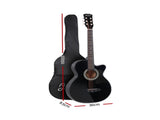 Alpha 38 Inch Acoustic Guitar Wooden Body Steel String Full Size w/ Stand Black GUITAR-D-38-BK-CAPO