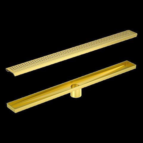 1200mm Bathroom Shower Brushed Brass Grate Drain w/ Centre outlet Floor Waste Square Pattern V63-844721