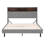 Artiss Bed Frame Double Size LED Mattress Base Platform with Storage Shelf Hidden Storage Box Grey BFRAME-F-MIDNIGHT-D-BK-ABC