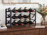 Artiss 3-Tier Wine Rack Metal Freestanding 12 Bottles Modular Countertop Wine Display Shelf Black FUR-U-WINE-01-12B