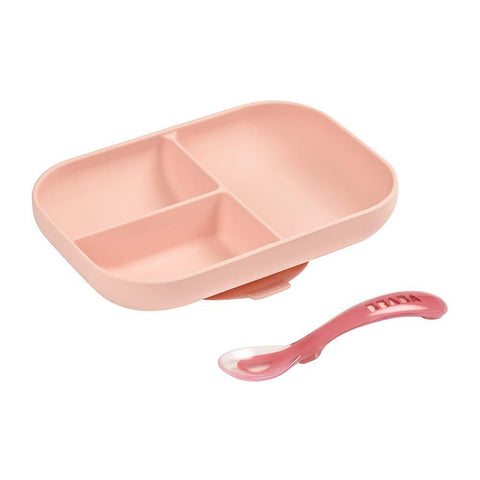 Beaba Silicone Suction Divided Plate & Spoon - Pink DTK10996