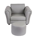 Kids Grey Couch Sofa Chair w/ Footstool in PU Leather V196-KS541G_K