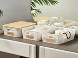 6 Pack Storage Baskets with Bamboo Lids, Plastic Woven Storage Bins, Stackable Organizer Baskets for V1237-ZY00B0DRJPY8BH