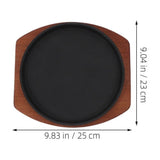 Cast Iron Round Grill Pan with Wooden Base, Perfect for Steak, Barbecue, and Outdoor Cooking - 1 Set V1366-AZ2-W-21893