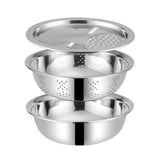 Stainless Steel colander S - 3 Piece Mixing Bowl, Strainer, and Vegable Washer - Multifunctional V1369-AZ3-W-11177