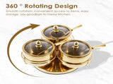 Stainless Steel Sugar Bowl Set, Rotatable 3 Flavour Seasoning Jar with Visible Glass Lid and Spoon, V1107-122-72757