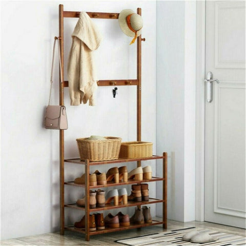 Bamboo 5-Tier Hat Coat Shoe Rack Entryway Bench Hanger Storage V178-66750