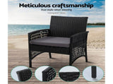 Gardeon 4PCS Outdoor Sofa Set Wicker Harp Chair Table Garden Furniture Black ODF-RATTAN-HARP-BK-AB