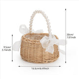 3X Wicker Flower Girl Basket for Weddings, Rattan Flower Basket Handmade Flower Girl Basket with V1370-AZ4-10329