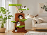 Large Multi-Level Cat Tree Tower in Green & Brown with Plush and Wood Design, 61x148cm V178-59362