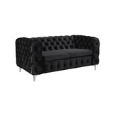 321 Seater Sofa Classic Button Tufted Lounge in Black Velvet Fabric with Metal Legs V43-SET-JAQS-3+2+1-BL