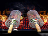 Grill Basket 2PCS Rolling Grill Baskets with Handle BBQ Grill Basket for Outdoor Grill Barbecue V1370-AZ4-07201