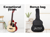 Alpha 38 Inch Acoustic Guitar Wooden Body Steel String Full Size w/ Stand Wood GUITAR-D-38-NAT-CAPO