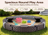 Kids Outdoor Sandpit Toys Sandbox 121cm Round Brown 3 Seats Cover Liner SAND-PE-CCL-BR
