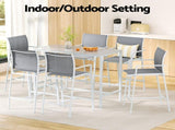 Gardeon 7PCS Outdoor Bar Set Stools Dining Chairs Table Patio Steel Bistro Set White ODF-BARSET-WH-7STEX-ABC