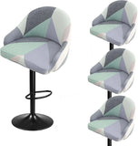 Square Saddle Bar Stool Covers Set of 4, Stretch Jacquard Washable Seat Slipcovers, Blue Pattern 2 V1188-MS-721-169