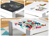 Keezi Kids Table and Chair Set, 4 in 1 Wooden Activity Table with Bookcase, Storage Box and KTC-G-BS-GY