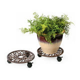 Heavy Duty Cast Iron Flowerpot Holder, Flower Stand Round Holder with Wheels Rustproof Metal V1370-AZ4-06351