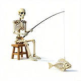 Fisherman Skeleton Halloween Decor, Plastic Skeleton with Fishing Rod and Fish Skeleton, Spooky Yard V1369-AZ3-W-12336