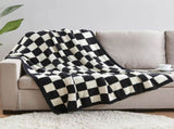 Black and White Premium Knitted Checkerboard Throw Blanket - Soft Half-Velvet Fleece V888-ELOSUNG49380