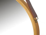 CARLA HOME Hanging Wall Mirror 45cm - Solid Bamboo Frame Adjustable Leather Strap for Bathroom LSB-36015