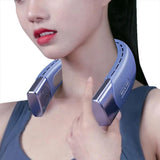 Hanging Neck Fan Wearable Bladeless Fan USB Rechargeable Cooling Fan with 5 Speed Adjustment Blue V1263-JX-7213-2