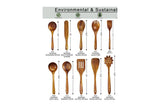 10-Piece Handcrafted Wooden Utensil Set, Heat Resistant Spoons for Non-Stick Cookware Kitchen V1263-JX-7732