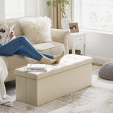 SONGMICS 109cm Folding Storage Ottoman Bench Beige V227-8498402101143