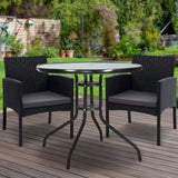 Gardeon 3PC Bistro Set Outdoor Furniture Rattan Table Chairs Cushion Patio Garden Ezra ODF-CHAIRSET-TEA-XL