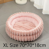 Faux Rabbit Fur Round Pet Bed With Removable Liner, Warm Plush All Season Dog Cat Nest, Pink, Size V1221-XM-LB2819-GM115