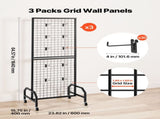 3 Packs Grid Wall Panels, 600 x 1640mm Wire Grid Panels Display Rack, Movable Art Display Shelf with V952-LSWGQ6070INC9Q86I001V0