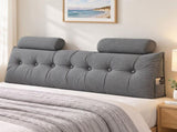 Artiss Headboard Pillow King Wedge Backrest Triangular with 2 Cushions Grey BED-HEAD-TRAR-K-GY